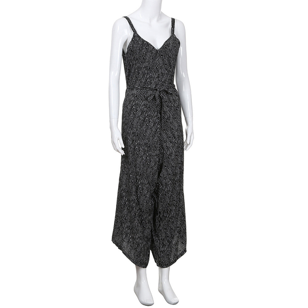 V-Neck Bandage Loose Jumpsuit